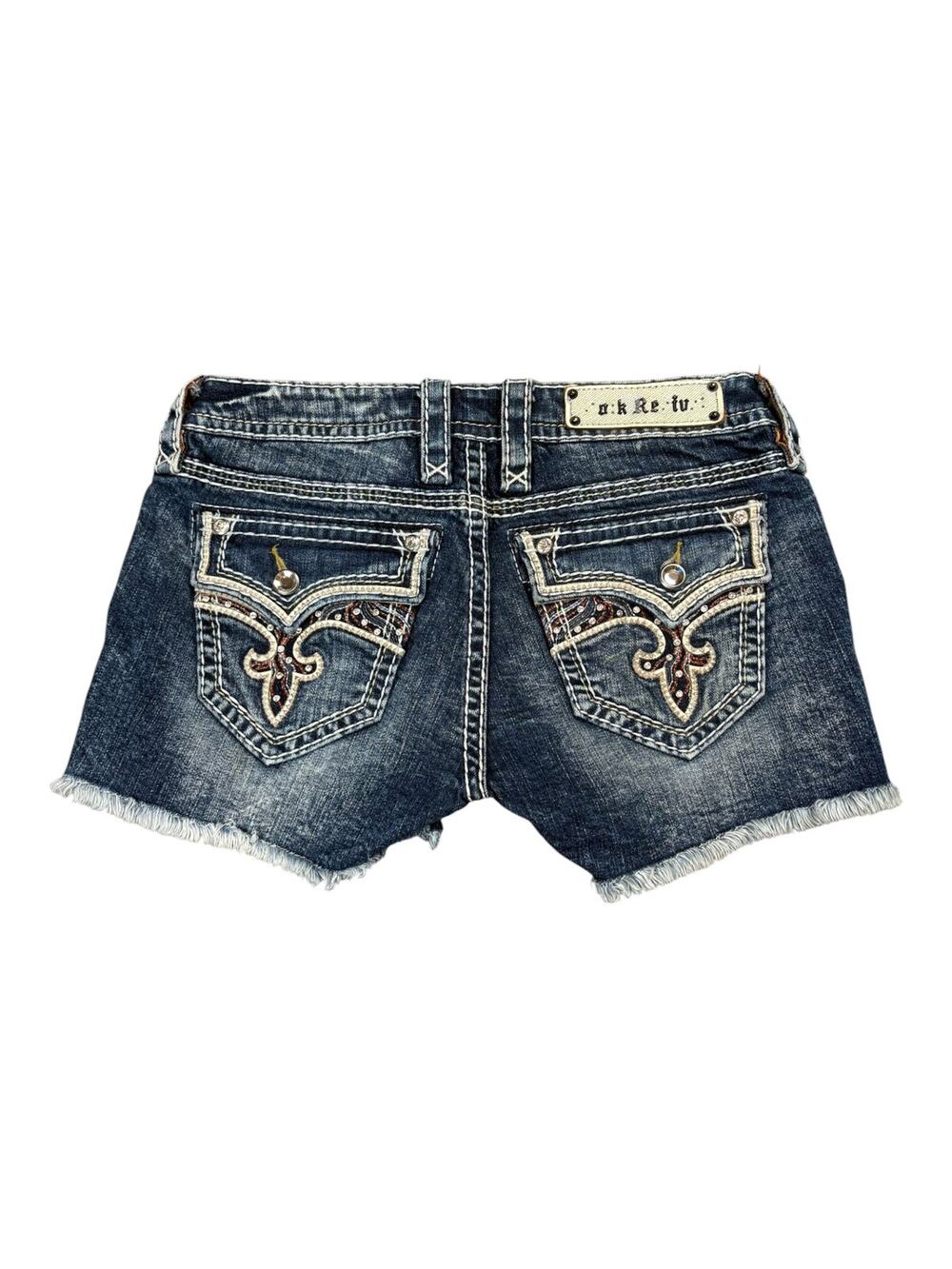 Rock Revival Low Rise Denim Bambi Shorts Y2K Women's 28 Embellished Cuttoffs